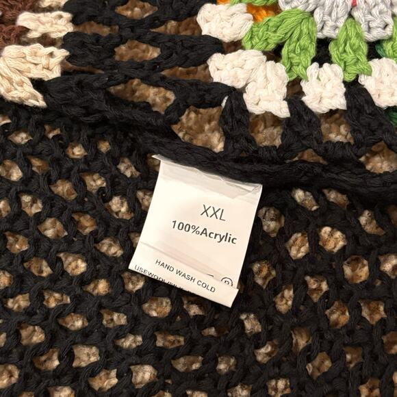 Vintage Inspired Granny Square Knitted Crochet Open Cardigan Sweater Black XXL - Picture 4 of 4